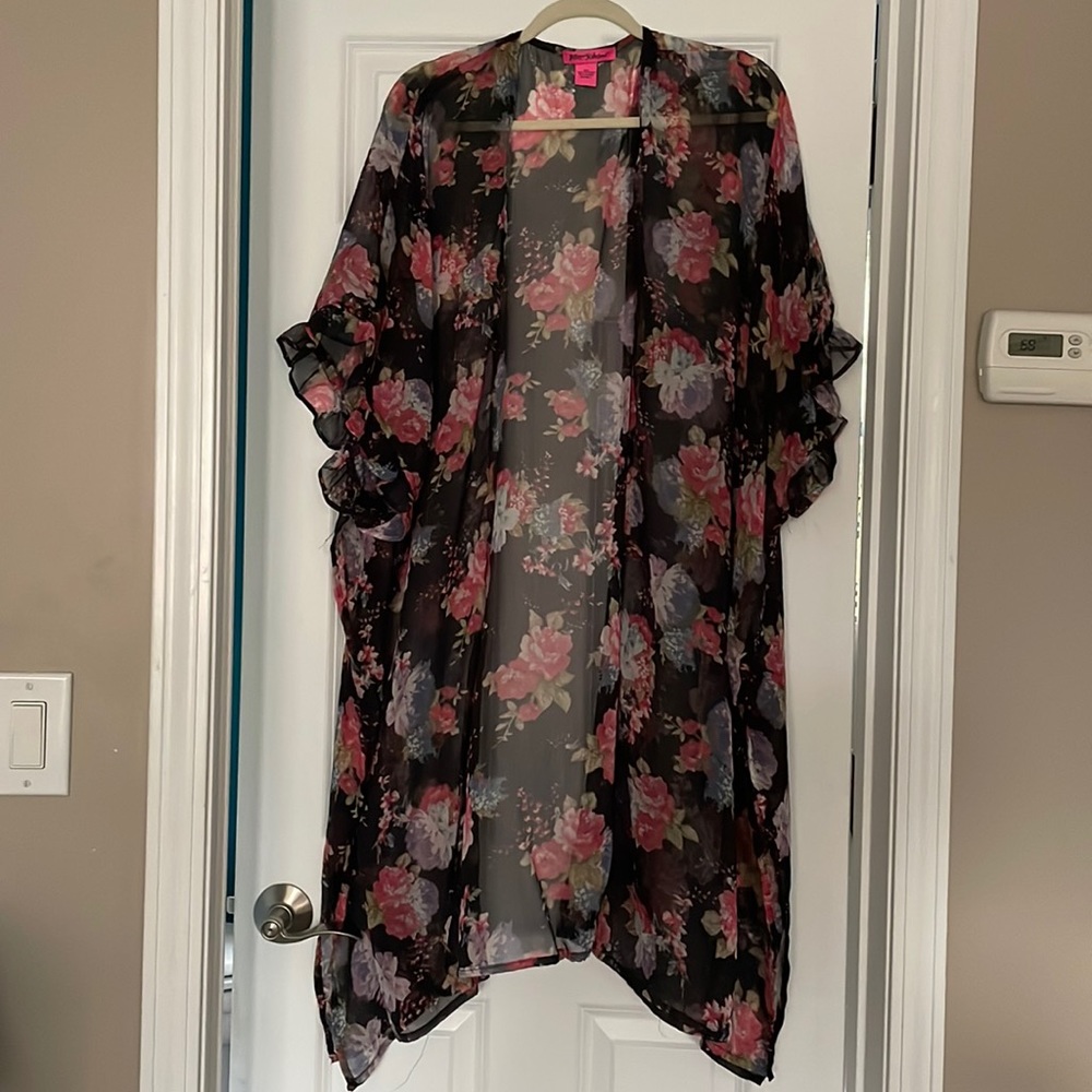 BETSEY JOHNSON floral kimono duster coverup one size fits most Sm-3X chiffon